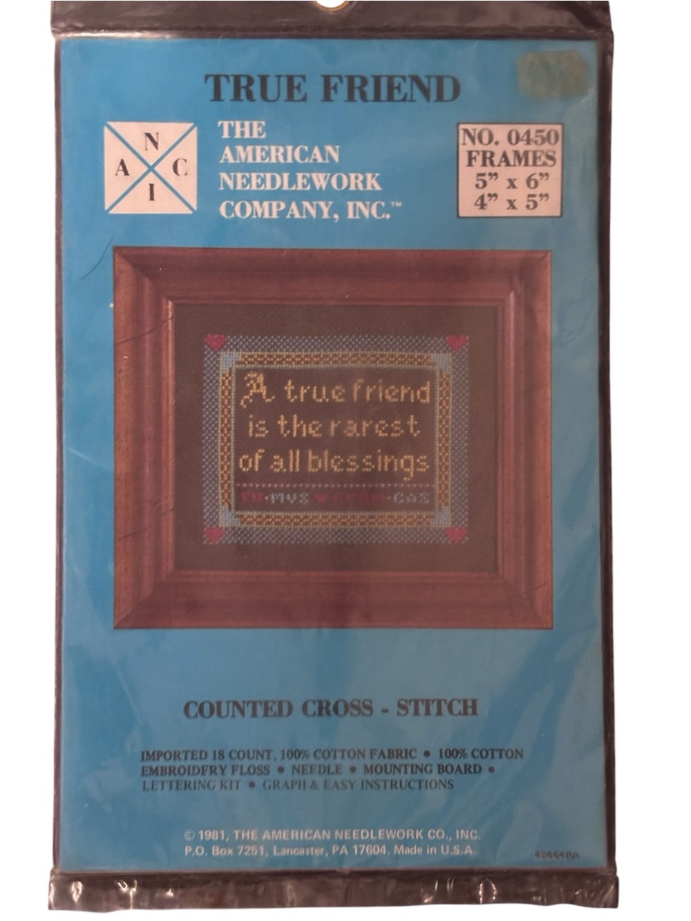 Vintage ‘81 The American Needlework Company True Friend Counted Cross Stitch Kit